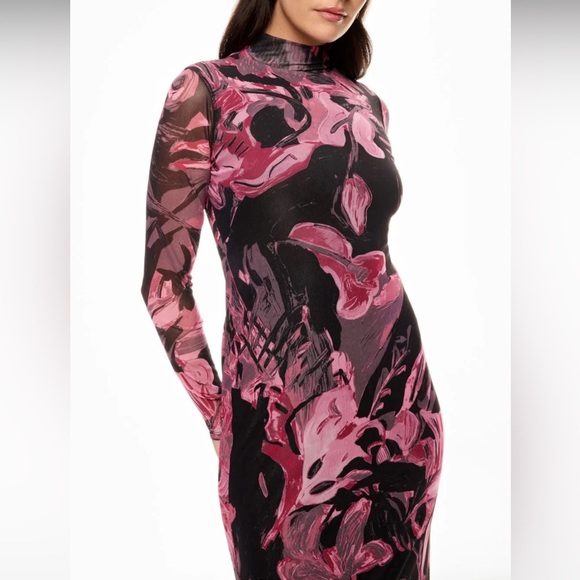 Prabal Gurung x RTR Abstract Floral Mesh Midi Dress Size XXL Pink Black - Picture 4 of 13